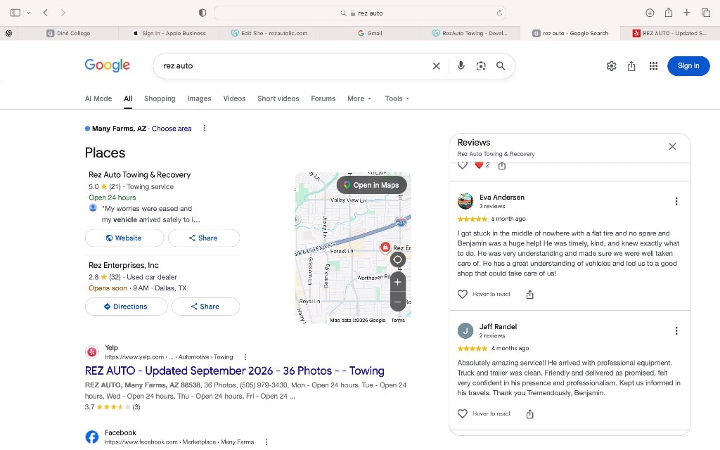 Rez Auto Google search results screenshot